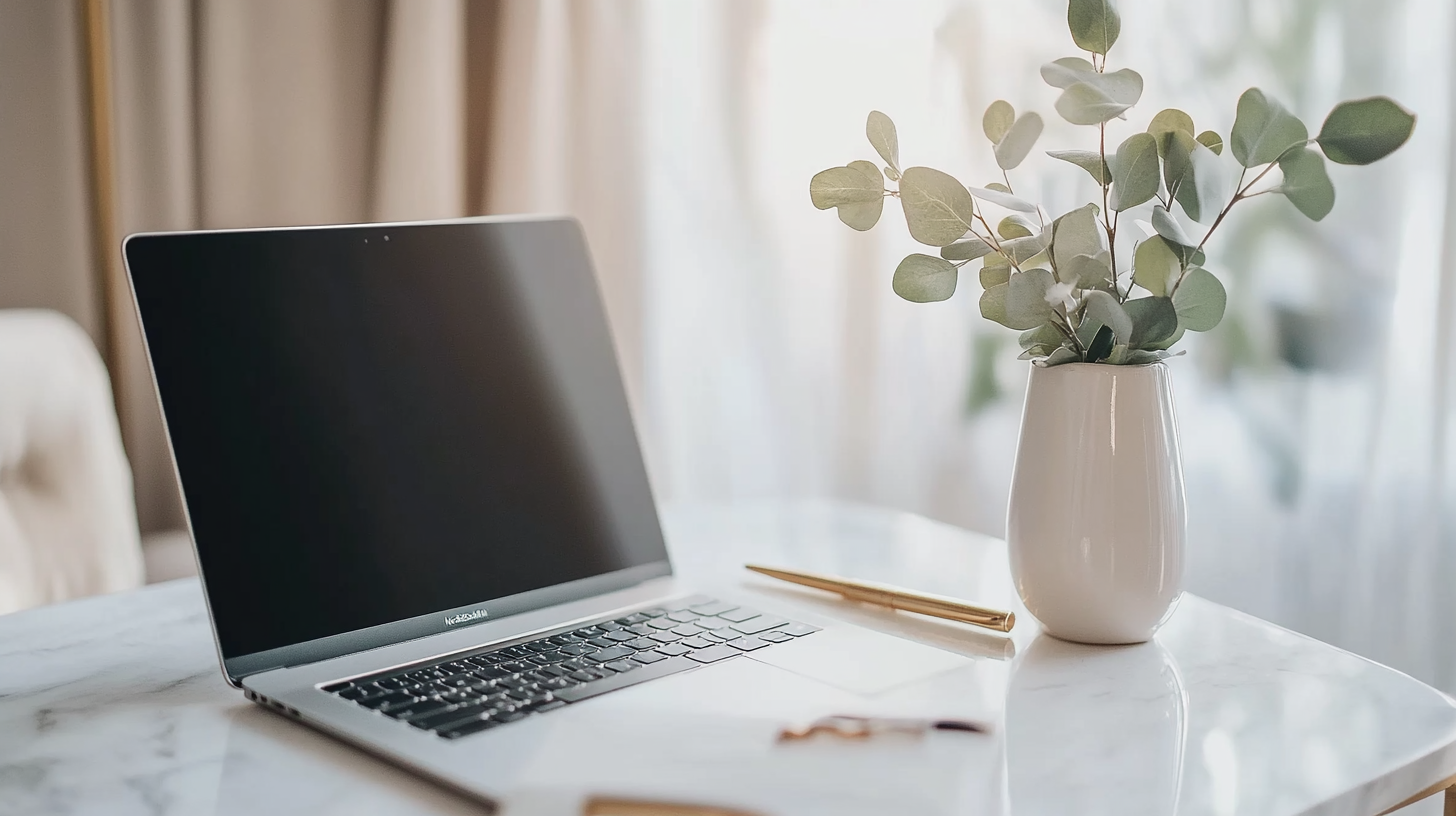 A bright, premium office setting for planning medical spa social media content.